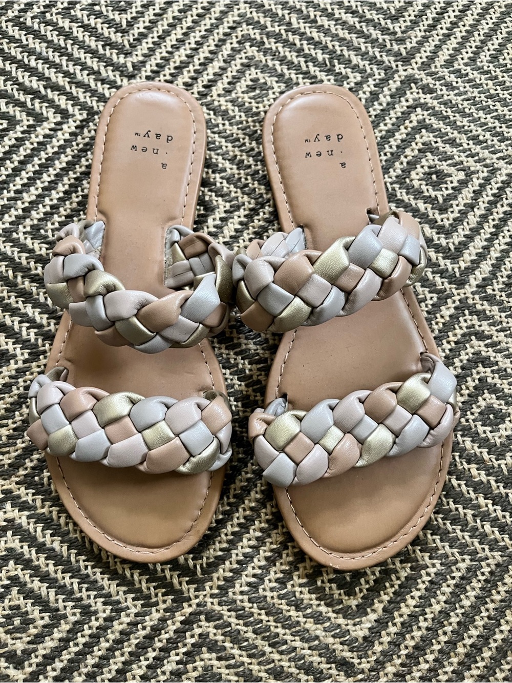 a new day Braided Double-Strap Slide Sandals in Neutral Metallic Mix